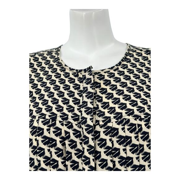 Maeve Anthropologie Top Womens XS Selva Dropwaist Pleated Tunic Geometric Birds - Picture 2 of 8